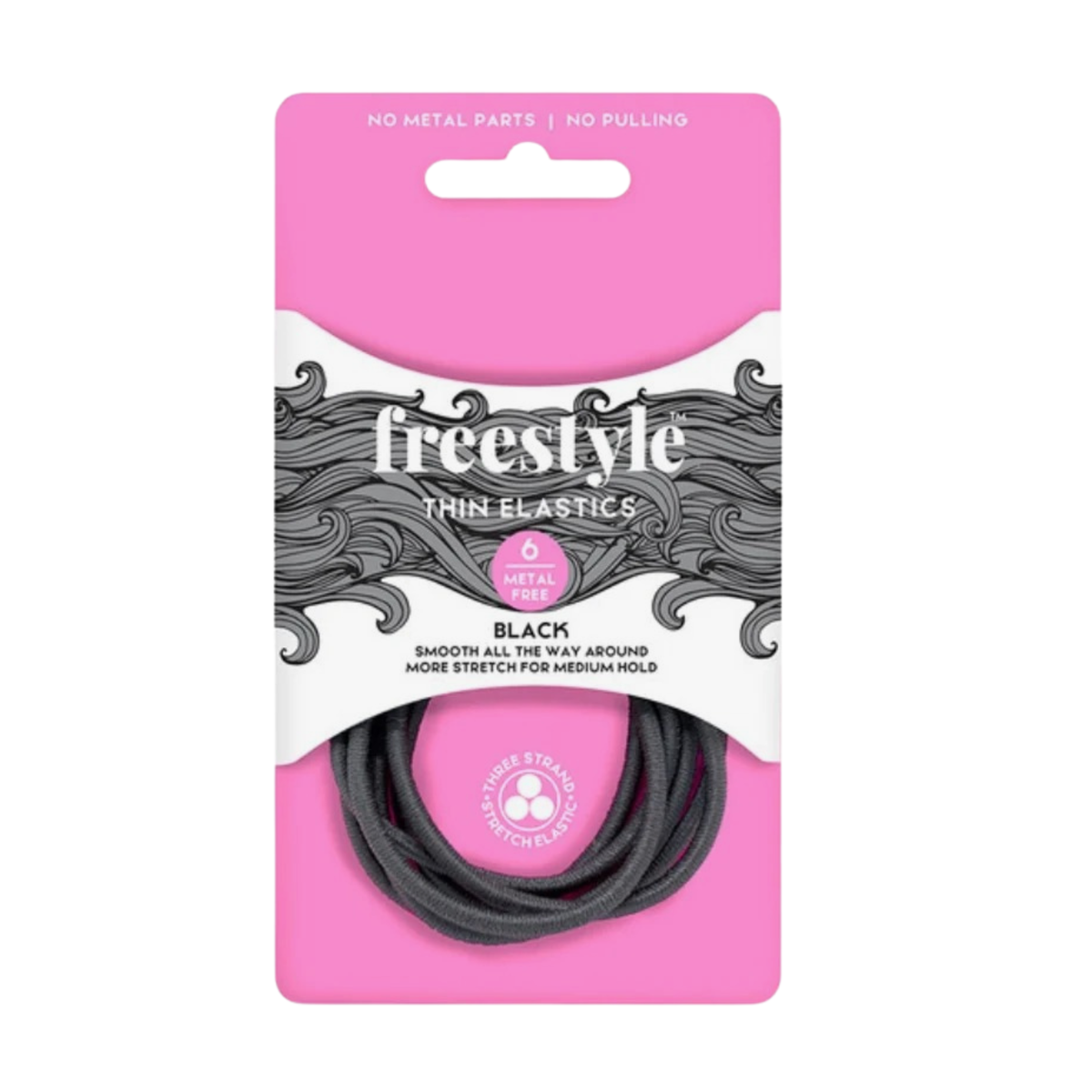 Freestyle Thin Metal Free Hair Elastics – Black 6 Pack